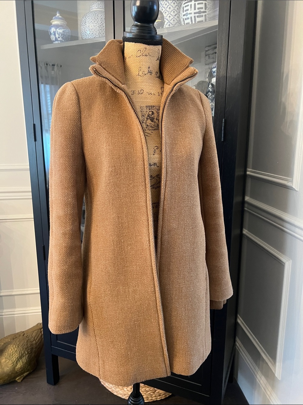 J. Crew Camel Zip-Front Stand-Collar Coat